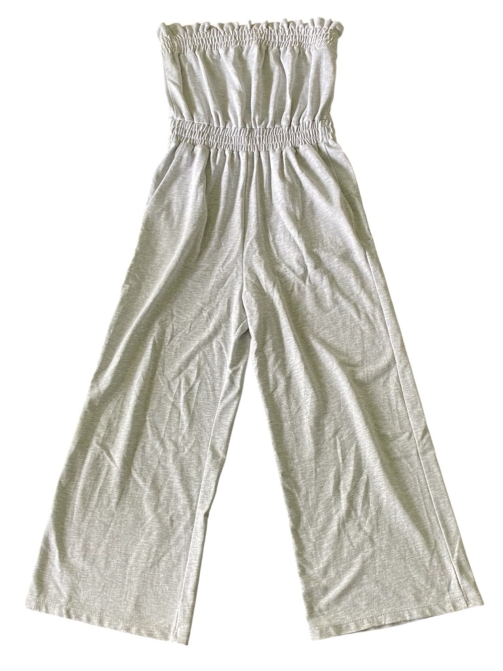 ASOS Jumpsuit Strapless Womens Size 6 Wide Leg Smocked Gray Pockets Minimalist